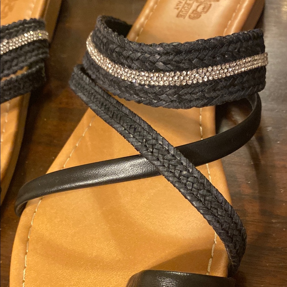 Dark Blue and Tan Sandals with Crisscross Straps - Picture 5 of 5
